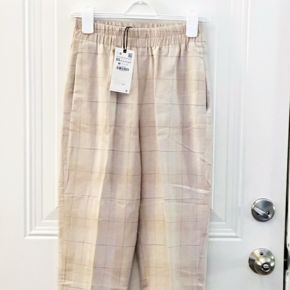 NWT Zara Cropped Cuffed Plaid Pants XS - Picture 10 of 12